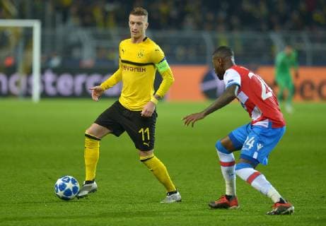 Dortmund, Germany 28.11.2018, UEFA Champions League - 2018 19 Season, Rueckrunde, Gruppenphase - Gruppe A - 5. Spieltag, BV Borussia Dortmund - Club Bruegge, Marco Reus (BVB) und Brandon Mechele (Bruegge) im zweikampf ( DeFodi521