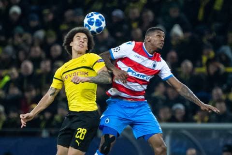 28.11.2018, xkvx, Fussball UEFA Champions League, Borussia Dortmund - Club Bruegge emspor, v.l. Axel Witsel (BVB Borussia Dortmund), Wesley (Club Bruegge) (DFL DFB REGULATIONS PROHIBIT ANY USE OF PHOTOGRAPHS as IMAGE SEQUENCES and or QUASI-VIDEO) Dortmund