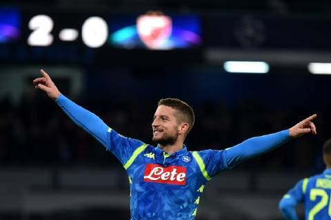 Dries Mertens of Napoli celebrates after scoring a goal during the Uefa Champions League 2018 2019 Group C football match betweenSSC Napoli and Crvena Zvezda at San Paolo stadium, Napoli, November, 28, 2018 Foto Andrea Staccioli Insidefoto AndreaxStaccioli