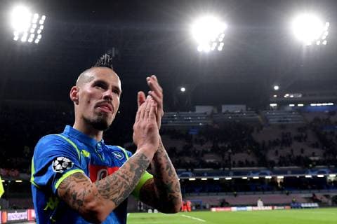 Marek Hamsik of Napoli celebrates at the end of the Uefa Champions League 2018 2019 Group C football match betweenSSC Napoli and Crvena Zvezda at San Paolo stadium, Napoli, November, 28, 2018 Foto Andrea Staccioli Insidefoto AndreaxStaccioli
