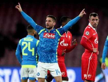 November 28, 2018 - Naples, Italy - SSC Napoli - FK Crvena zvezda : UEFA Champions League Group C .Dries Mertens of Napoli celebrates after scoring the goal of 3-0 at San Paolo Stadium in Naples, Italy on November 28, 2018. .SSC Napoli v Red Star Belgrade - UEFA Champions League Group C  - ZUMAn230 20181128_zaa_n230_343 Copyright: xMatteoxCiambellix
