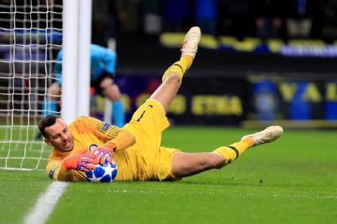 28th November 2018, Wembley Stadium, London England; UEFA Champions League football, Tottenham Hotspur versus Inter Milan; Samir Handanovic of Internazionale makes a save close to his line  ActionPlus12083812 ShaunxBrooks