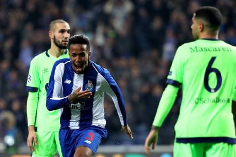 (181129) -- PORTO, Nov. 29, 2018 (Xinhua) -- Eder Militao (C) of Porto celebrates his goal during the UEFA Champions League Group D soccer match between FC Porto and Schalke 04 at Dragon Stadium in Porto, Portugal, on Nov. 28, 2018. Porto won 3-1. (Xinhua Catarina Morais) (SP)PORTUGAL-PORTO-UEFA CHAMPIONS LEAGUE-FC PORTO VS SCHALKE 04 