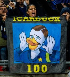 LONDON, ENGLAND - NOVEMBER 28: FC Internazionale fan during the Group B match of the UEFA Champions League between Tottenham Hotspur and FC Internazionale at Wembley Stadium on November 28, 2018 in London, United Kingdom. (Photo by Sebastian Frej) SPO, SOC, FOC  Copyright: xSebastianxFrej
