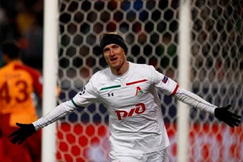 MOSCOW, RUSSIA - NOVEMBER 28: Vladislav Ignatyev of FC Lokomotiv Moscow celebrates his goal during the Group D match of the UEFA Champions League between FC Lokomotiv Moscow and Galatasaray at Lokomotiv Stadium on November 28, 2018 in Moscow, Russia. SPO, SOC, FOC, SPO, SOC, FOC 