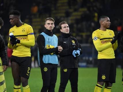 28.11.2018, Fussball, UEFA Champions League, Saison 2018 2019, Vorrunde, 5. Spieltag, Borussia Dortmund - Club Bruegge 0:0, v.li., Dan Axel Zagadou (Borussia Dortmund), Maximilian Philipp (Borussia Dortmund), Mario Goetze, Mario Götze (Borussia Dortmund), Manuel Akanji (Borussia Dortmund)