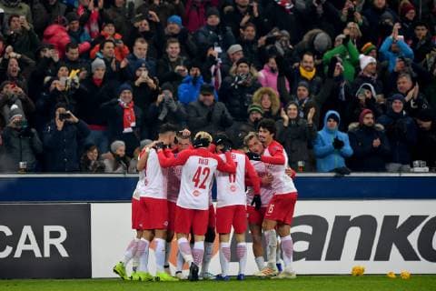 SOCCER - UEFA EL, RBS vs RB Leipzig SALZBURG,AUSTRIA,29.NOV.18 - SOCCER - UEFA Europa League, group stage, Red Bull Salzburg vs RasenBallsport Leipzig. Image shows the rejoicing of RBS. GEPAxpictures xFlorianxErtl