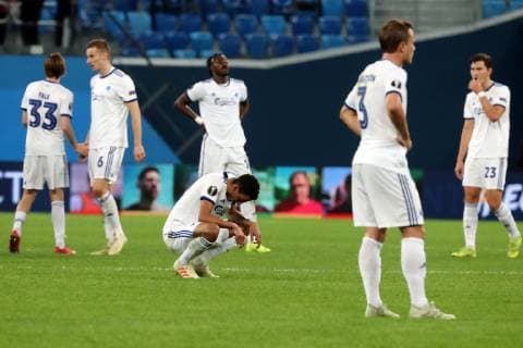 ST PETERSBURG, RUSSIA - NOVEMBER 29, 2018: FC Copenhagen s players react as they lose the 2018 19 UEFA Europa League Group C Round 5 football match against Zenit St Petersburg at St Petersburg Stadium. Alexander Demianchuk TASS  TS0994EF