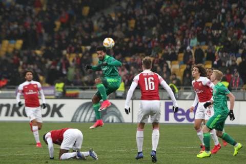 Defender Rob Holding (front) of Arsenal FC is seen during the UEFA Europa League Group E Matchday 5 game against FC Vorskla Poltava at the NSC Olimpiyskiy, Kyiv, capital of Ukraine, November 29, 2018. Ukrinform. UEL: Vorskla vs Arsenal in Kyiv  Copyright: xPavlo_Bagmutx
