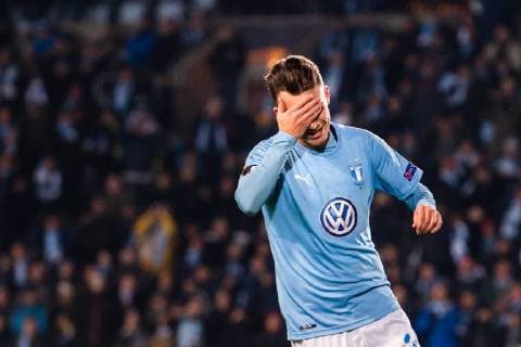 181129 Andreas Vindheim of Malmö FF looks dejected during the Europa league match between Malmö FF and Genk on November 29, 2018 in Malmö. Photo: Petter Arvidson BILDBYRN kod PA 92161  Copyright: PETTERxARVIDSON BB181129PA012