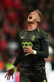 Standard s Renaud Emond reacts during the match between Belgian soccer team Standard de Liege and Spanish club Sevilla, in Liege, Thursday 29 November 2018 on the fifth day of the UEFA Europa League group stage, in group J. BRUNOxFAHY  x05479539x