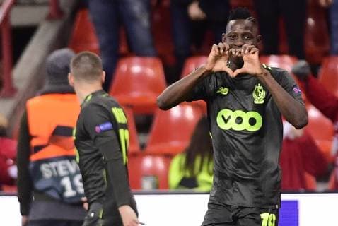 Standard s Moussa Djenepo celebrates after scoring a goal during the match between Belgian soccer team Standard de Liege and Spanish club Sevilla, in Liege, Thursday 29 November 2018 on the fifth day of the UEFA Europa League group stage, in group J. LAURIExDIEFFEMBACQ  x05479613x