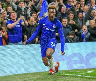 Chelsea v PAOK UEFA Europa League Callum Hudson-Odoi of Chelsea celebrates his goal during the UEFA Europa League match at Stamford Bridge, London Content Not Available For UK Newspapers Copyright: xStevexO Sullivanx FIL-12621-0048