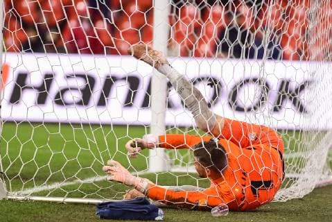 Sevilla s goalkeeper Tomas Vaclik pictured in action during the match between Belgian soccer team Standard de Liege and Spanish club Sevilla, in Liege, Thursday 29 November 2018 on the fifth day of the UEFA Europa League group stage, in group J. LAURIExDIEFFEMBACQ  x05479678x