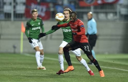 L-R MATEJ HANOUSEK (Jablonec) and HAMARI TRAORE (Rennes) in action during the UEFA Europa League, Group K, match between FK Jablonec and Stade Rennes FC, in Jablonec nad Nisou, Czech Republic, on November 29, 2018. (CTKxPhoto RadekxPetrasek) CTKPhotoP201811291095801  _PER7024