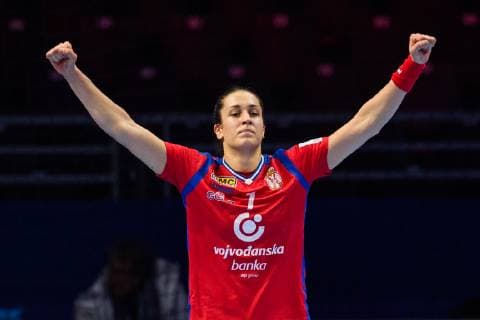 Handball, EM, Damen, Serbien - Polen 181130 Andrea Lekic of Serbia celebrates during the EHF European WomenÕs Handball Championship match between Serbia and Poland on November 30, 2018 in Nantes. Photo: Ludvig Thunman BILDBYRN kod LT 35556  Copyright: LUDVIGxTHUNMAN BB181130LT072