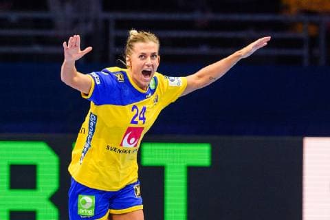 Handball, EM, Damen, Dänemark - Schweden 181130 Nathalie Hagman of Sweden celebrates during the EHF European WomenÕs Handball Championship match between Denmark and Sweden on November 30, 2018 in Nantes. Photo: Ludvig Thunman BILDBYRN kod LT 35557  Copyright: LUDVIGxTHUNMAN BB181130LT152