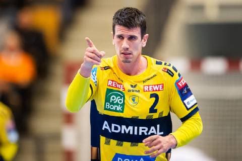 181201 Rhein-Neckar Löwens Andy Schmid jublar under handbollsmatchen i Champions League mellan IFK Kristianstad och Rhein Neckar Löwen den 1 december 2018 i Kristianstad.  Copyright: AvdoxBilkanovic BB181201AB057