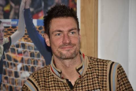 Carsten Lichtlein , Handball-Weltmeister von 2007 am 03.12.2018 in Köln bei der Pressekonferenz zur Handball WM 2019 in der Kabine der deutschen Handball-Nationalmannschaft der Weltmeisterschaft 2007. In Köln werden vom 19. bis 23. Januar 2019 die Hauptrundenspiele sowie der President s Cup der Handball-WM 2019 ausgetragen