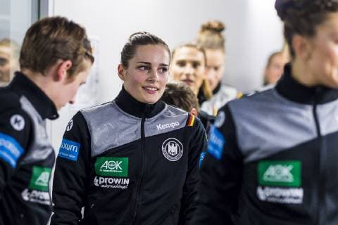 Handball, Frauen: EM, Deutschland Rumänien Vorrunde, Gruppe D, 2. Spieltag in der Brest Arena Torhueterin Dinah Eckerle (Deutschland SG BBM Bietigheim) Brest Arena Brest Frankreich