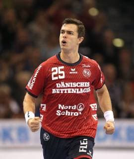 Foto : Torjubel bei Rasmus Lauge ( Flensburg ) Handball Herren 1. Bundesliga am Do. 01.11.2018 Flensburg - SC Magdeburg