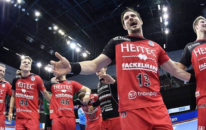 06.12.2018 - Handball - 1. Bundesliga DKB HBL - Saison 2018 2019 - 16. Spieltag: SG BBM Bietigheim - HC Erlangen Metropolregion Nürnberg HCE - - Michael Haaß Haass (13, HC Erlangen HCE ) Jubel Freude nach Spielende