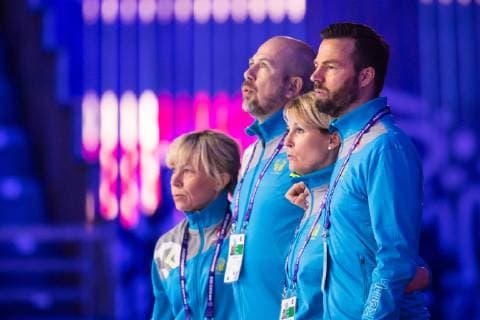 181206 Henrik Signell, head coach and Jan Ekman, assistant coach of Sweden during the national anthem ahead during the EHF European WomenÕs Handball Championship match between Sweden and Montenegro on Dec 6, 2018 in Nantes. Photo: Ludvig Thunman BILDBYRN kod LT 35565 Copyright: LUDVIGxTHUNMAN BB181206LT048
