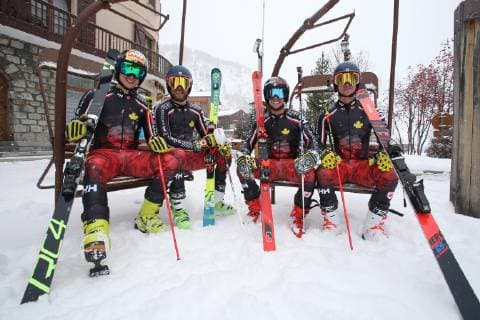 ALPINE SKIING - FIS WC Val d Isere VAL D ISERE,FRANCE,08.DEC.18 - ALPINE SKIING - FIS World Cup, giant slalom, men. Image shows Trevor Philp, Phil Brown, Erik Read and Morgan Megarry (CAN). GEPAxpictures xMathiasxMandl