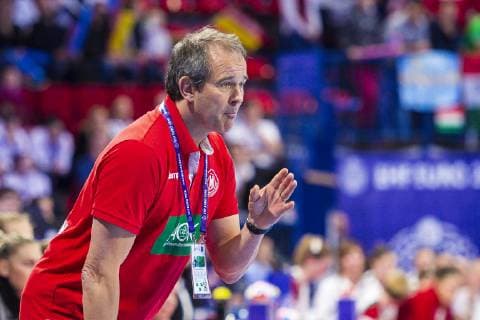 Handball, Frauen: EM, Ungarn - Deutschland Hauptrunde, Gruppe 2, 2. Spieltag im Palais des Sports Trainer Henk Groener (Deutschland) Gestik Geste gestikuliert Nancy Palais des Sports Jean Weille Frankreich