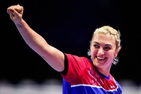 181209 Anna Sen of Russia celebrates during the EHF European WomenÕs Handball Championship match between Serbia and Russia on December 9, 2018 in Nantes. Photo: Ludvig Thunman BILDBYRN kod LT 35568 Copyright: LUDVIGxTHUNMAN BB181209LT089