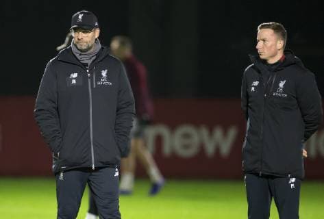 10th December 2018, Melwood, Liverpool, England, UEFA Champions League football, Liverpool versus Napoli,Liverpool training at Melwood ; Liverpool manager Jurgen Klopp with his assistant Pepijn Linders  ActionPlus12086630 DavidxBlunsden