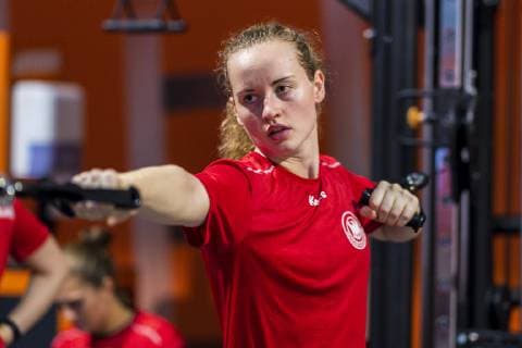 Nancy, Frankreich 10. Dezember 2018: EHF EM 2018 - Media Day - Training Maren Weigel (Deutschland Metzingen) beim Krafttraining Nancy Frankreich
