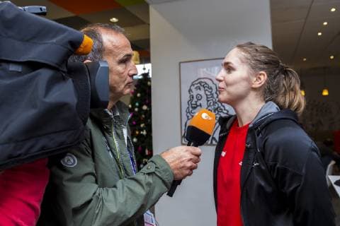 Nancy, Frankreich 10. Dezember 2018: EHF EM 2018 - Media Day - Training Laura van der Heijden (Niederlande Bietigheim) im ZDF Interview Nancy Frankreich