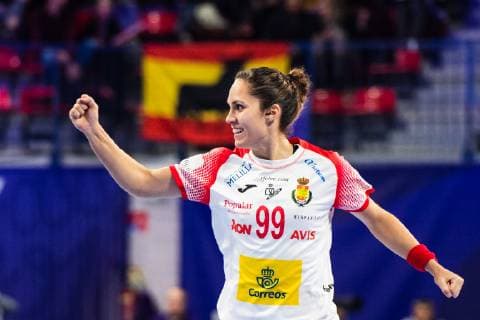 181211 Mireya Gonzalez of Spain celebrates during the EHF European Women?s Handball Championship match between Spain and Romania on December 11, 2018 in Nancy. Photo: Fredrik Varfjell BILDBYRAN kod FV 150182 Copyright: FREDRIKxVARFJELL BB181211FV010