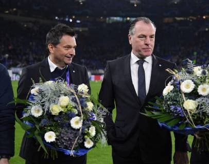 11.12.2018, Fussball, UEFA Champions League, Saison 2018 2019, Vorrunde, 6. Spieltag, FC Schalke 04 - Lokomotive Moskau, v.li., Manager Christian Heidel (Schalke 04), Aufsichtsratsvorsitzender Clemens Toennies, Clemens Tönnies (Schalke 04)