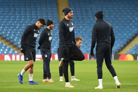 11.12.2018, xmeix, Fussball UEFA Champions League, TSG 1899 Hoffenheim, Pressekonferenz - Abschlusstraining, emspor, v.l. Nadiem Amiri (TSG 1899 Hoffenheim), Leonardo Bittencourt (TSG 1899 Hoffenheim), Ishak Belfodil (TSG 1899 Hoffenheim), Dennis Geiger (TSG 1899 Hoffenheim) DFL DFB REGULATIONS PROHIBIT ANY USE OF PHOTOGRAPHS as IMAGE SEQUENCES and or QUASI-VIDEO Manchetser