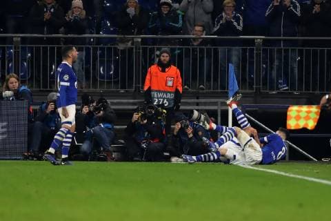 Alessandro Andre Schöpf (FC Schalke 04) freut sich über sein Tor zum 1:0 beim Champions League Spiel (Saison 2018 19) FC Schalke 04 - Lokomotive Moskau. Copyright: Thomas Pakusch
