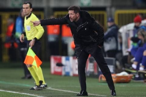 Atletico s head coach Diego Simeone pictured during a game between Belgian soccer team Club Brugge KV and Spanish club Athletico Madrid, in Brugge, Tuesday 11 December 2018, on the sixth and last day of the UEFA Champions League, in the group A. BRUNOxFAHY  x05488101x