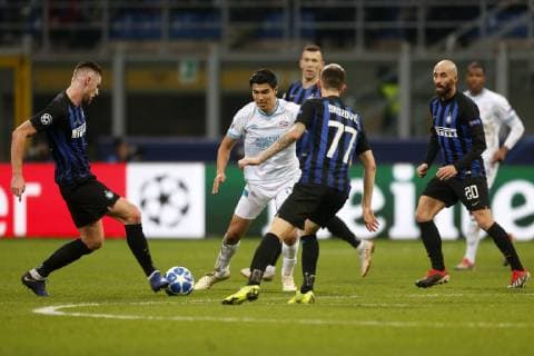 (L-R), Milan Skriniar of Inter Milan, Erick Gutierrez of PSV, Marcelo Brozovic of Inter Milan, Borja Valero of Inter Milan during the UEFA Champions League group C match between Internazionale Milan and PSV Eindhoven at Stadio Giuseppe Meazza on December 11, 2018 in Milan, Italy UEFA Champions League 2018 2019 xVIxVIxImagesx xJeroenxPutmansxIVx 13046744