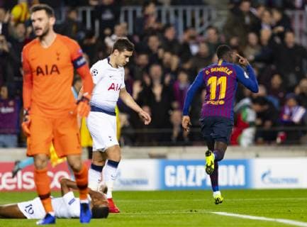 11.12.2018, xslx, Fussball Champions League, FC Barcelona Barca - Tottenham Hotspur emspor, v.l. Dembele (FC Barcelona) Jubelt nach den Tor zum 1-0 (DFL DFB REGULATIONS PROHIBIT ANY USE OF PHOTOGRAPHS as IMAGE SEQUENCES and or QUASI-VIDEO) Barcelona