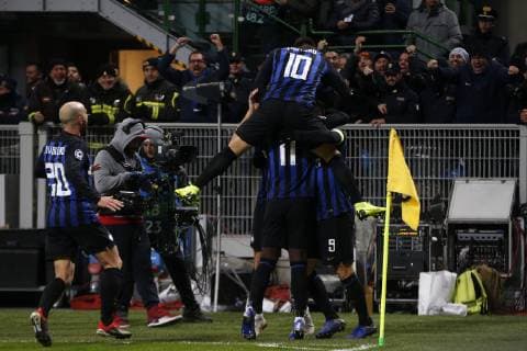(L-R), Borja Valero of Inter Milan, Keita Balde of Inter Milan, Lautaro Martinez of Inter Milan, Mauro Icardi of Inter Milan during the UEFA Champions League group C match between Internazionale Milan and PSV Eindhoven at Stadio Giuseppe Meazza on December 11, 2018 in Milan, Italy UEFA Champions League 2018 2019 xVIxVIxImagesx xJeroenxPutmansxIVx 13047381