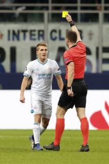 MILAAN , Stadium San Siro, 11-12-2018, football, season 2018 2019, Champions League , (Left-right) PSV player Michal Sadilek yellow card during the Champions League game Inter - PSV final score 1-1. Inter - PSV  x2684217x