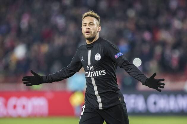11th December 2018, Rajko Mitic Stadium, Belgrade, Serbia; UEFA Champions League football, Red Star Belgrade versus Paris Saint-Germain; Neymar of Paris Saint-Germain celebrates scoring his goal in 40th minute for 0-2  ActionPlus12086898 NikolaxKrstic