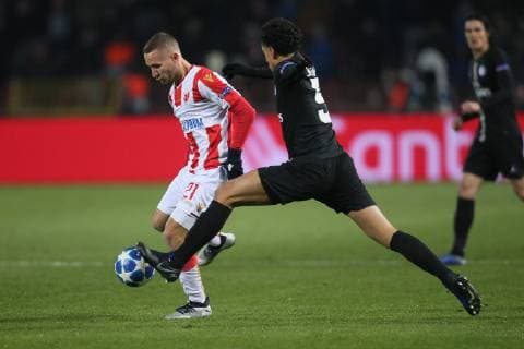 VELJKO SIMIC football Crvena zvezda during UEFA Champions League match against PSG Paris Saint Germain at Rajko Mitic stadium, Belgrade 11.12.2018. MarkoxMetlas 