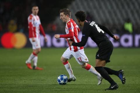 MARKO MARIN football Crvena zvezda during UEFA Champions League match against PSG Paris Saint Germain at Rajko Mitic stadium, Belgrade 11.12.2018. MarkoxMetlas 