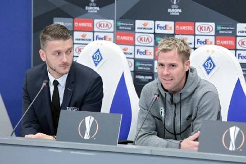 Midfielder Tomas Hubschman (R) of FK Jablonec attends a pre-match news conference ahead of the UEFA Europa League Group K Matchday 6 encounter against FC Dynamo Kyiv, Kyiv, capital of Ukraine, December 12, 2018. The fixture is due to take place at the NSC Olimpiyskiy in the Ukrainian capital at 19:55 local time on December 13. Ukrinform. Pre-match news conference of FK Jablonec before UEL game against Dynamo in Kyiv  Copyright: xHennadiixMinchenkox