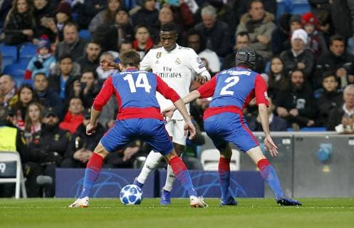 Soccer match between Real Madrid and CSK, of the Champions League 2018 2019, held at the Santiago Bernabeu stadium, in Madrid. (Photo: Jose Cuesta 261 Cordon Press). Vinicius Jr. Cordon Press