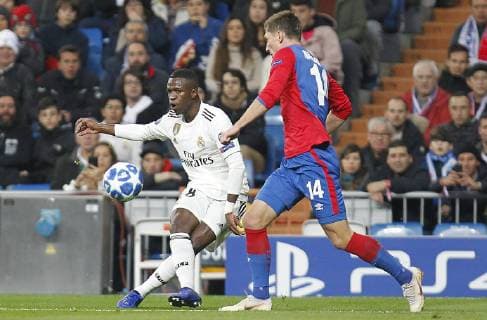 Soccer match between Real Madrid and CSK, of the Champions League 2018 2019, held at the Santiago Bernabeu stadium, in Madrid. (Photo: Jose Cuesta 261 Cordon Press). Vinicius Jr. Cordon Press