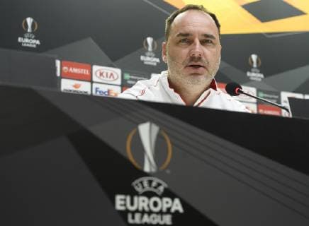 Coach of Slavia Praha Jindrich Trpisovsky speaks during the press conference PK Pressekonferenz prior to the Football European League 6th round group C match: Slavia Praha - Zenit Petrohrad in Prague, Czech Republic, December 12, 2018. (CTKxPhoto OndrejxDeml) CTKPhotoP201812120972201  dml 003