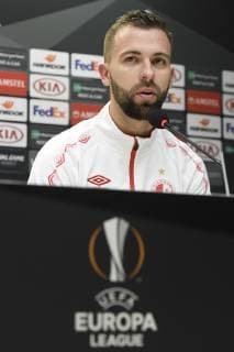 Player of Slava Praha Josef Husbauer speaks during the press conference PK Pressekonferenz prior to the Football European League 6th round group C match: Slavia Praha - Zenit Petrohrad in Prague, Czech Republic, December 12, 2018. (CTKxPhoto OndrejxDeml) CTKPhotoP201812121044401  dml 010